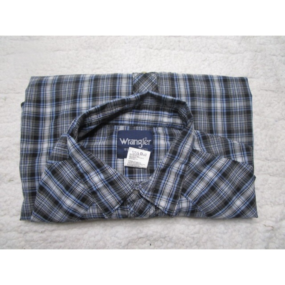 Wrangler Western Shirt Mens 2XT Peal Snap Long Sleeve Blue Black Plaid Cowboy